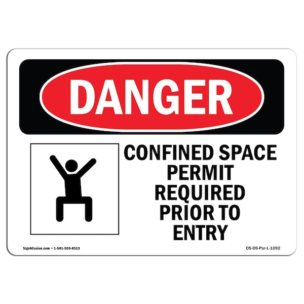 OSHA Sign, Confined Space Permit Required, 5in X 3.5in Decal, 10PK, 5" W, 3.5" H, Landscape, PK10